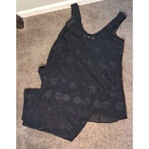 Vintage Gold Label  Victoria Secret Pajama Set Small Long Stars Black Sheer